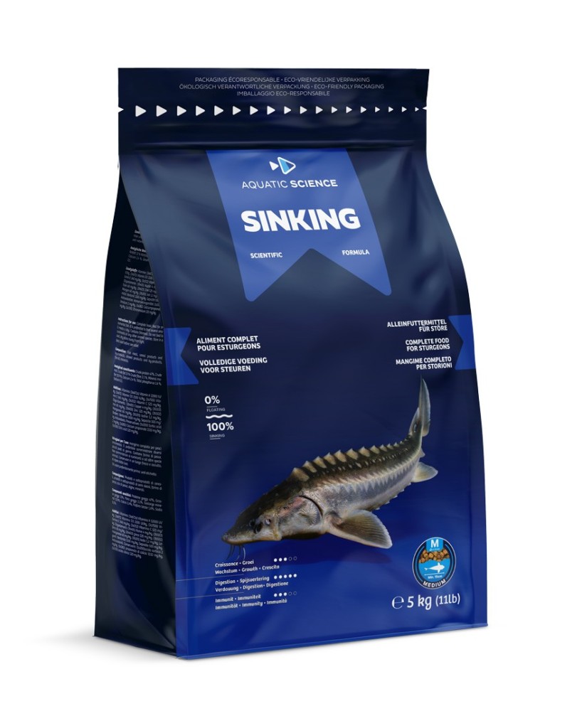 Alimentation pour esturgeons et poissons carnivores, nourriture coulante